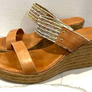 Italian Shoemakers Wedge Sandals Women's 8.5 Brown Cork Platform Slide Boho